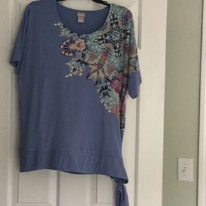 Beautiful blue dressy T-shirt material top.